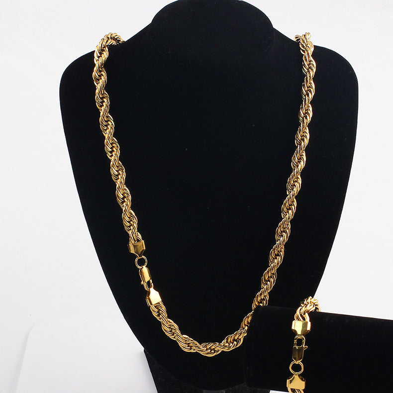 Gold Twisted Rope Chain Bracelet 8 Inch 6mm Stainless Steel Hip Hop for Women by Ginger Lyne - 8 Inch Gold