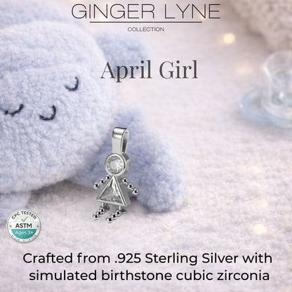 Baby Girl Birthstone Charm Children Pendants for Mom or Grandma Necklace by Ginger Lyne CZ Sterling Silver - Girl April