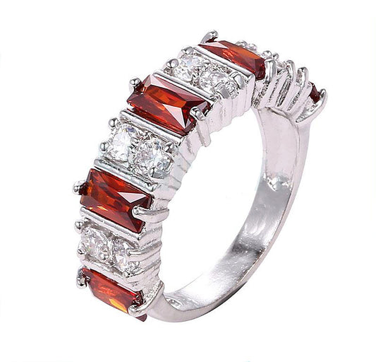 Candice Anniversary Ring White Gold Plated Red Cubic Zirconia Ginger Lyne Collection Size 6