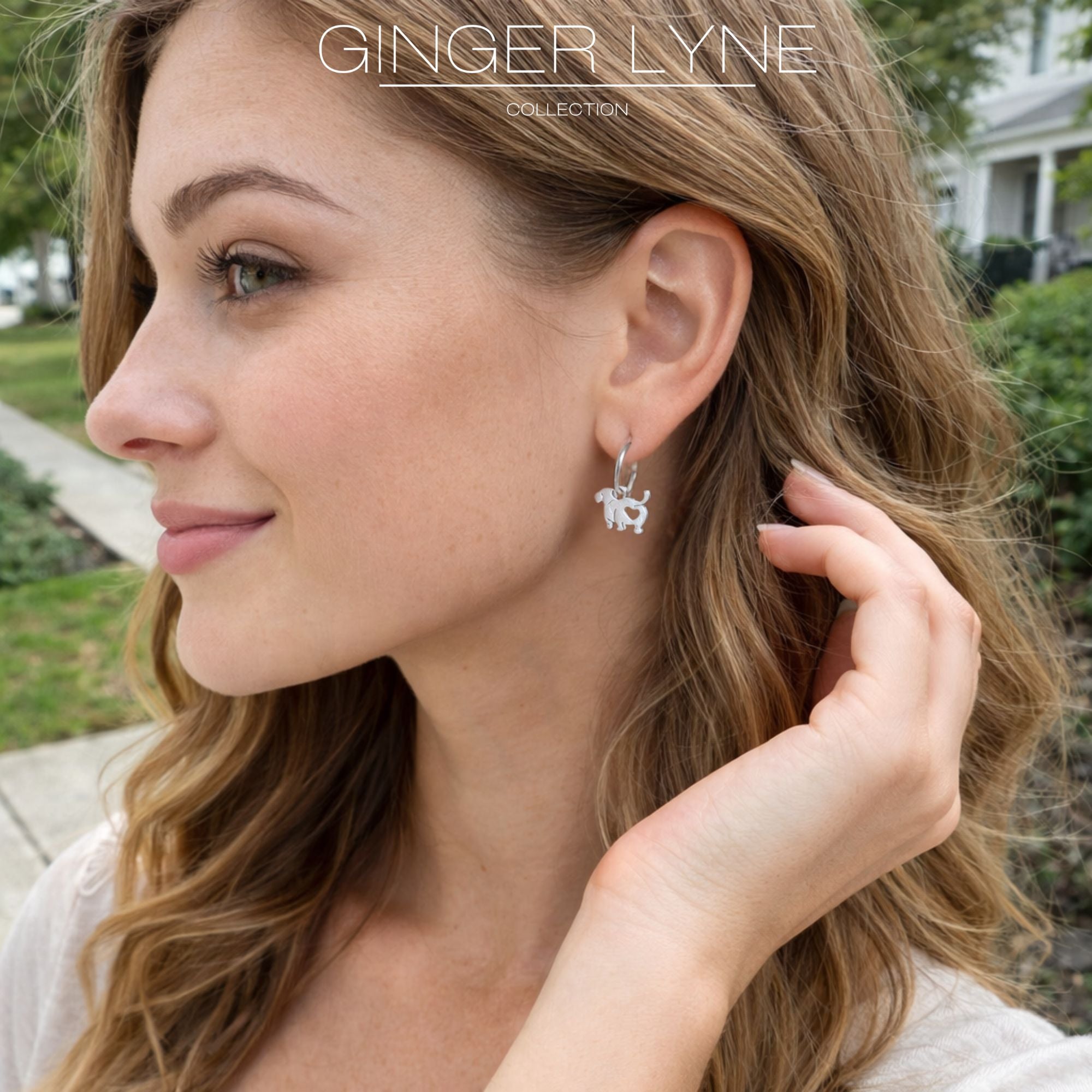 Dachshund Dangle Hoop Earrings for Women 12mm Non-Plated Silver