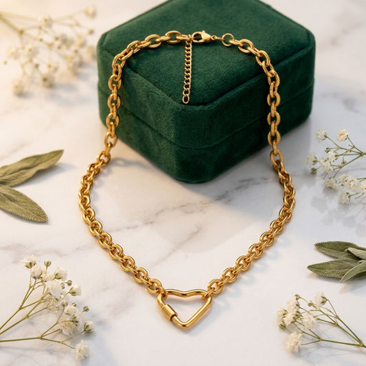 CarabinerCharmHolderNecklaceforWomenbyGingerLyneOChainSilverGoldPlatedStainlessSteel18-20"_Gold-OChain/HeartCH-2