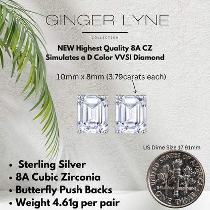 Emerald Cut Stud Earrings for Women 7.5 Ct Sterling Silver Studs for her Ginger Lyne Collection