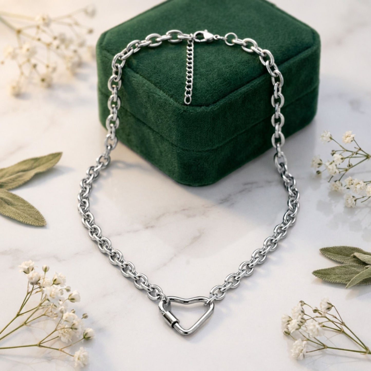 Carabiner Charm Holder Necklace for Women by Ginger Lyne O Chain Silver Stainless Steel 18-20" - Silver-OChain/Heart CH