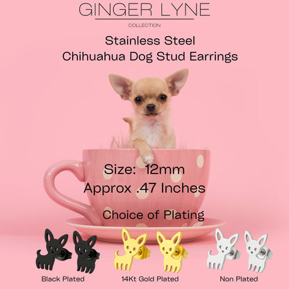 Ginger Lyne Chihuahua Dog Stud Earrings for Women Stainless Steel Puppy Pet Jewelry Gifts - Gold Tone