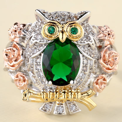 HootOwlRingTeacherGiftStatementRingGreenCzWomensGingerLyneCollection_Green-2