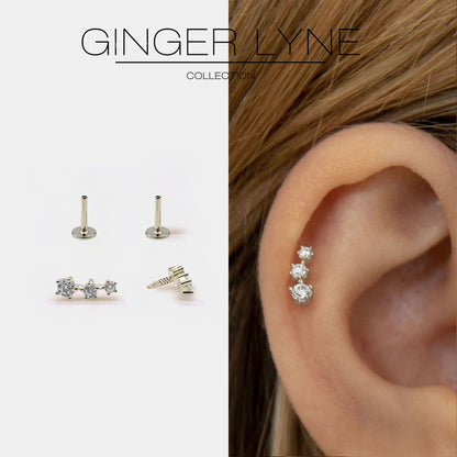 Graduated CZ Flat Back Earrings for Women Sterling Silver 18G 6mm Cartilage Helix Upper Lobe Body Piercing Ginger Lyne - Silver
