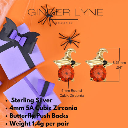 WitchHatOrangeCZStudEarringsforWomenHalloweenJewelry14KTGoldPlatedSterlingSilverGingerLyneCollection_Orange-4