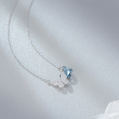 Butterfly Pendant Necklace Womens Blue Crystal Sterling Silver Ginger Lyne Collection