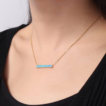Balance Bar Pendant Necklace for Women Gold Sterling Silver Blue Opal Ginger Lyne Collection