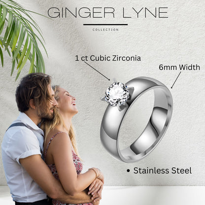 6mmGoldStainlessSteelWomenEngagementRingGingerLyneCollection_Black-8
