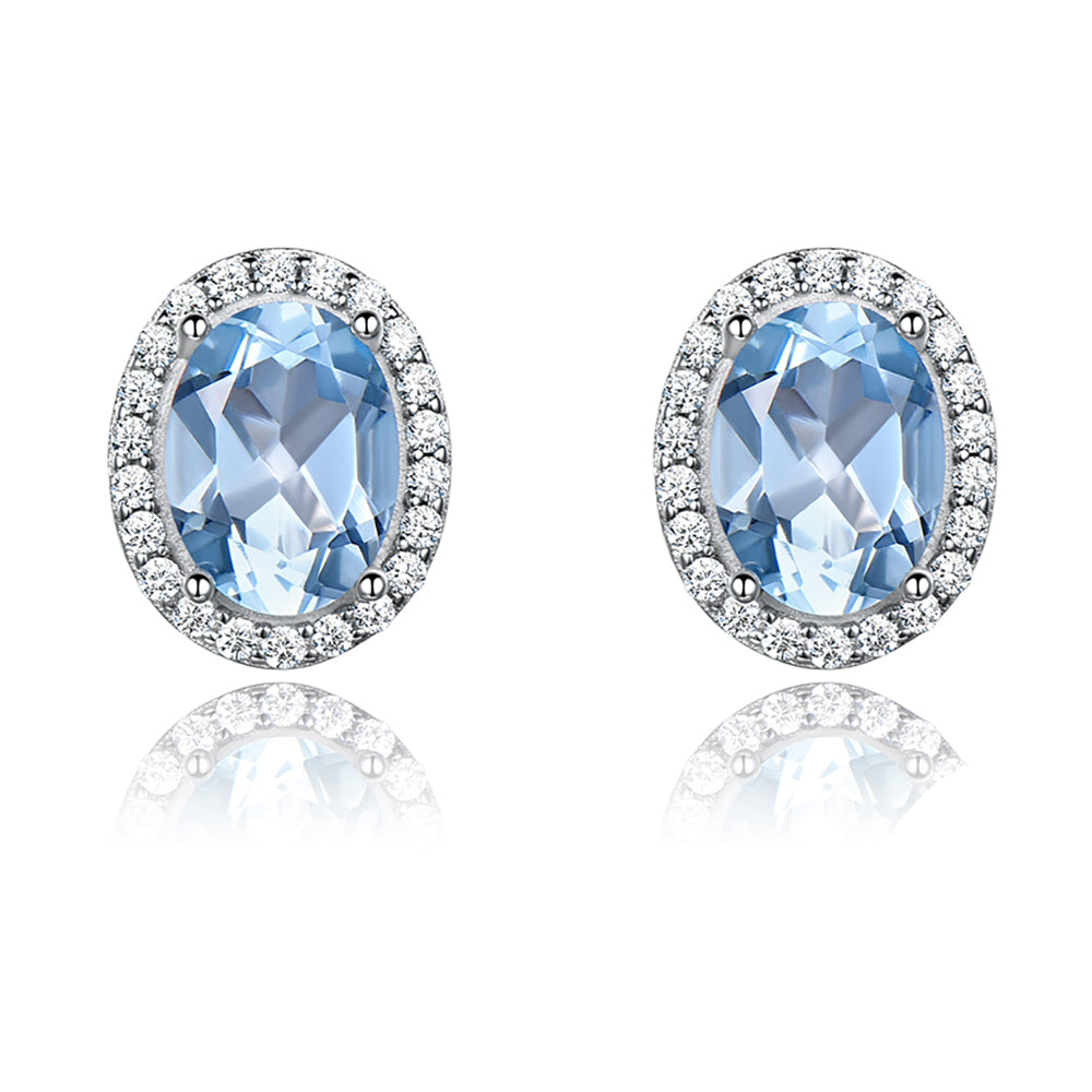 Oval Halo Stud Earrings for Women Blue Topaz Sterling Silver Ginger Lyne Collection