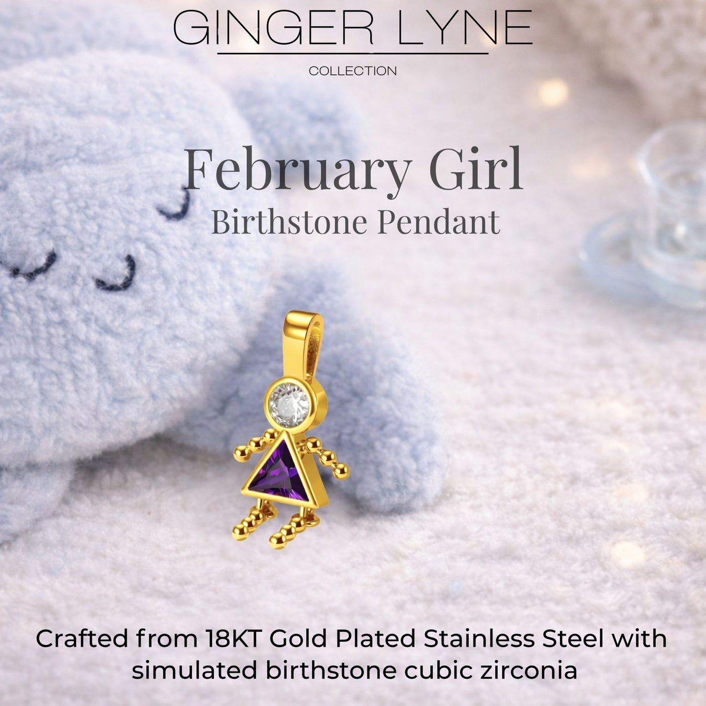 Birthstone Family Pendant for Mom by Ginger Lyne Stainless Steel Cubic Zirconia Charms For Grandma Necklace_Female-February-Gold-3