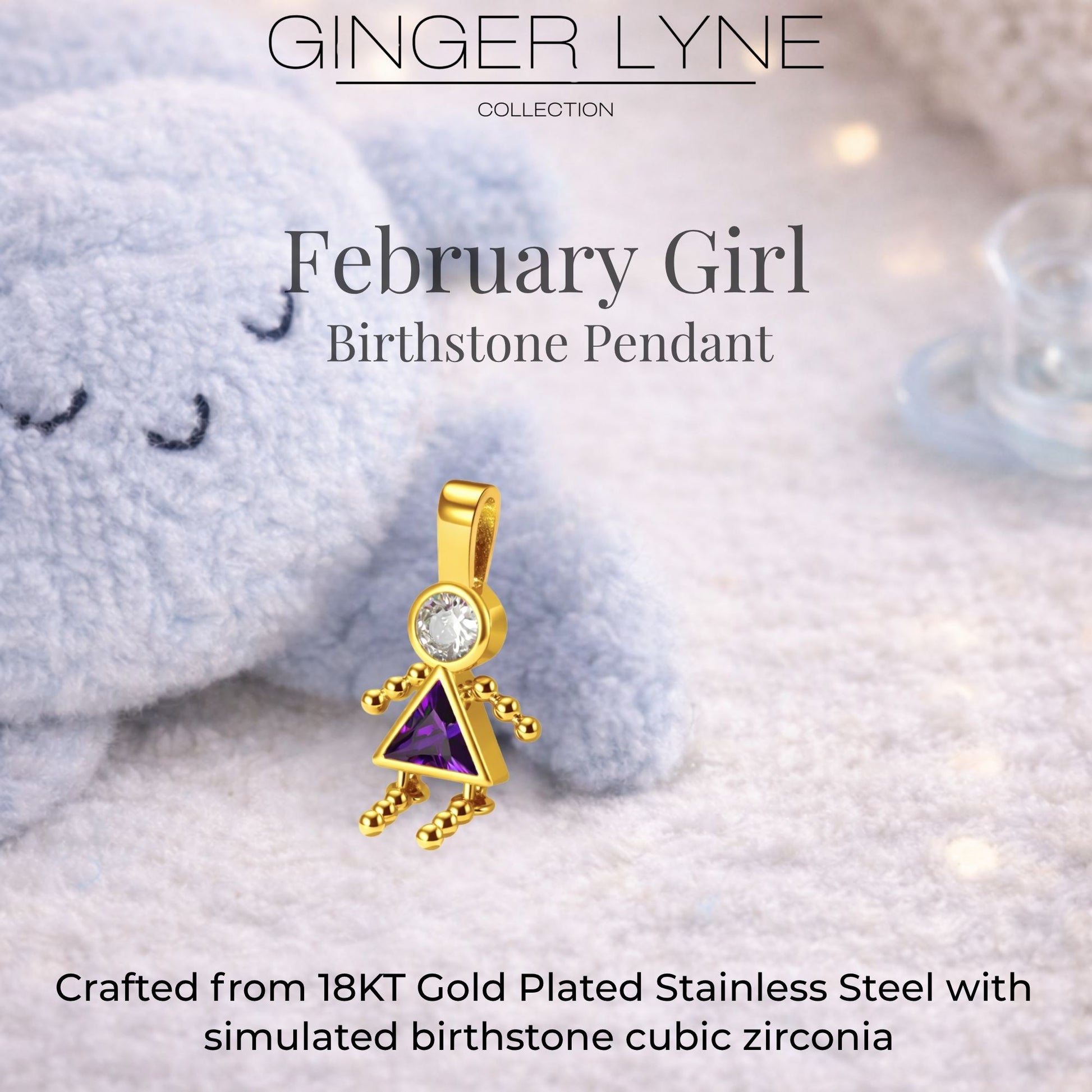 Birthstone Family Pendant for Mom by Ginger Lyne Stainless Steel Cubic Zirconia Charms For Grandma Necklace_Female-February-Gold-3