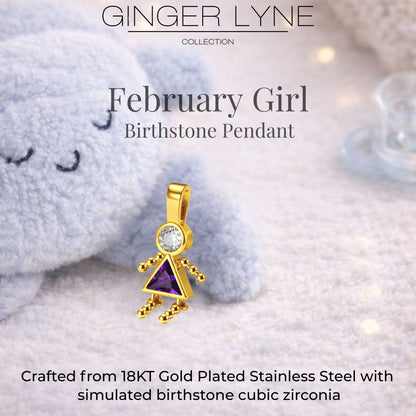Birthstone Family Pendant for Mom by Ginger Lyne Stainless Steel Cubic Zirconia Charms For Grandma Necklace_Female-February-Gold-3