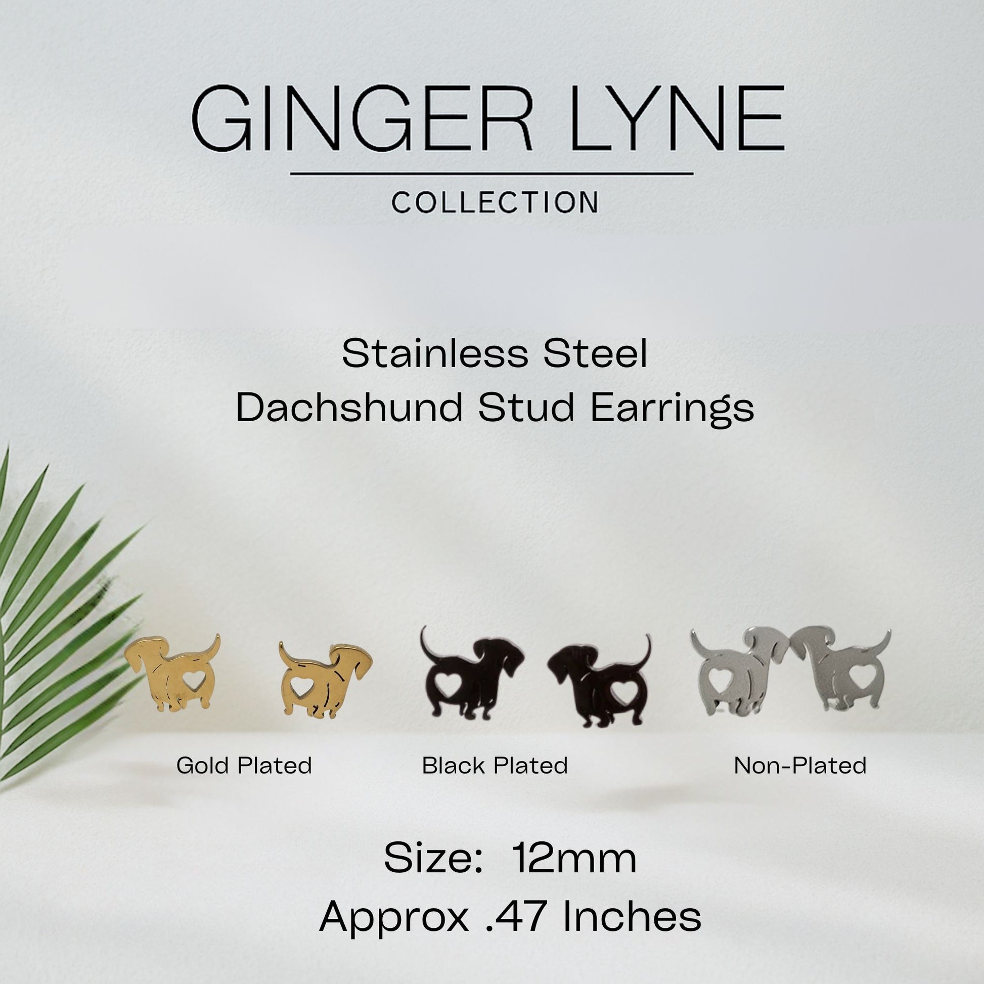 Dachshund Dog Earrings for Women Doxie Love Puppy Black Stainless Steel Stud By Ginger Lyne - Black