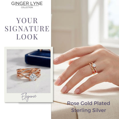 QueenaWeddingRingSetAnniversaryBandEngagementRingforWomenSterlingSterlingCzGingerLyneCollection_RoseGold/Sterling-4