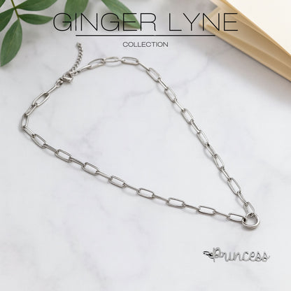Ginger Lyne Paperclip Chain Carabiner Holder Necklace Princess Charm for Women Stainless Steel 18-20" Adjustable - Silver Tone