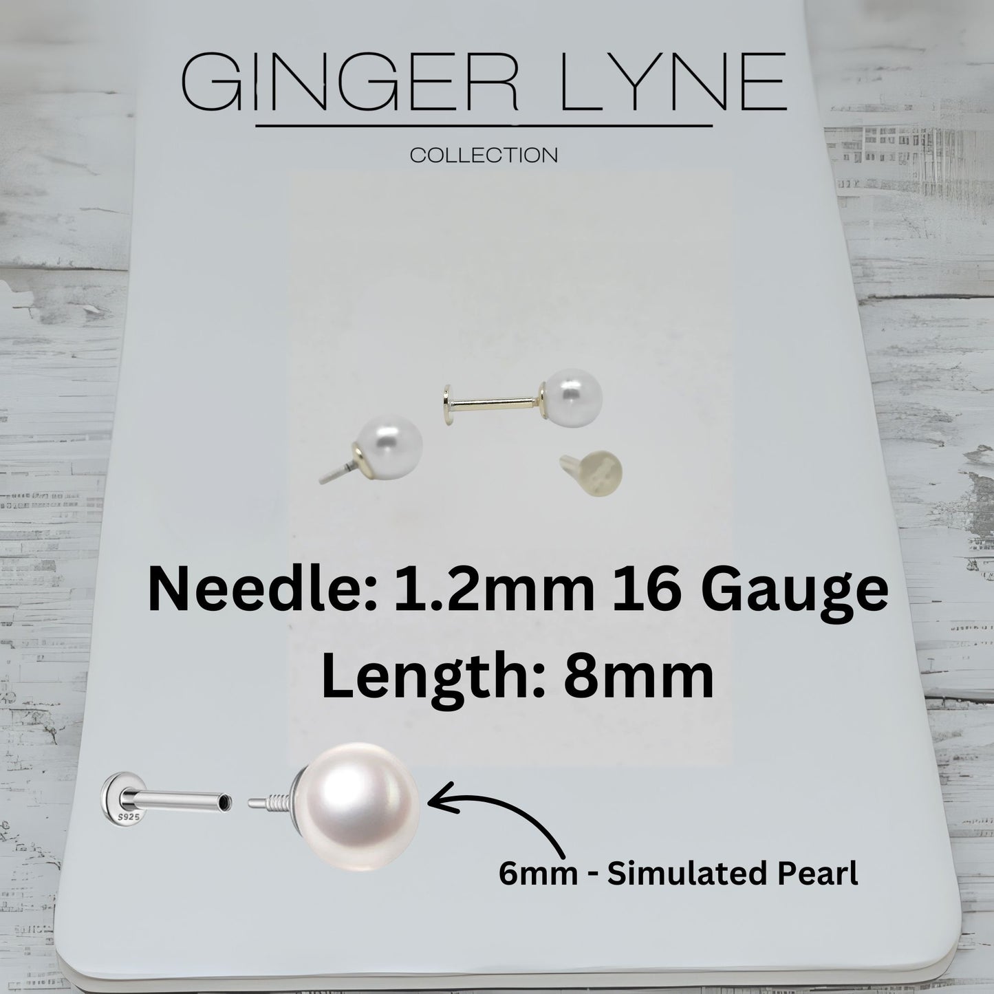 Pearl Flat Back Earrings for Women Sterling Silver Cartilage Helix Upper Lobe Body Piercing Stud Ginger Lyne - Silver