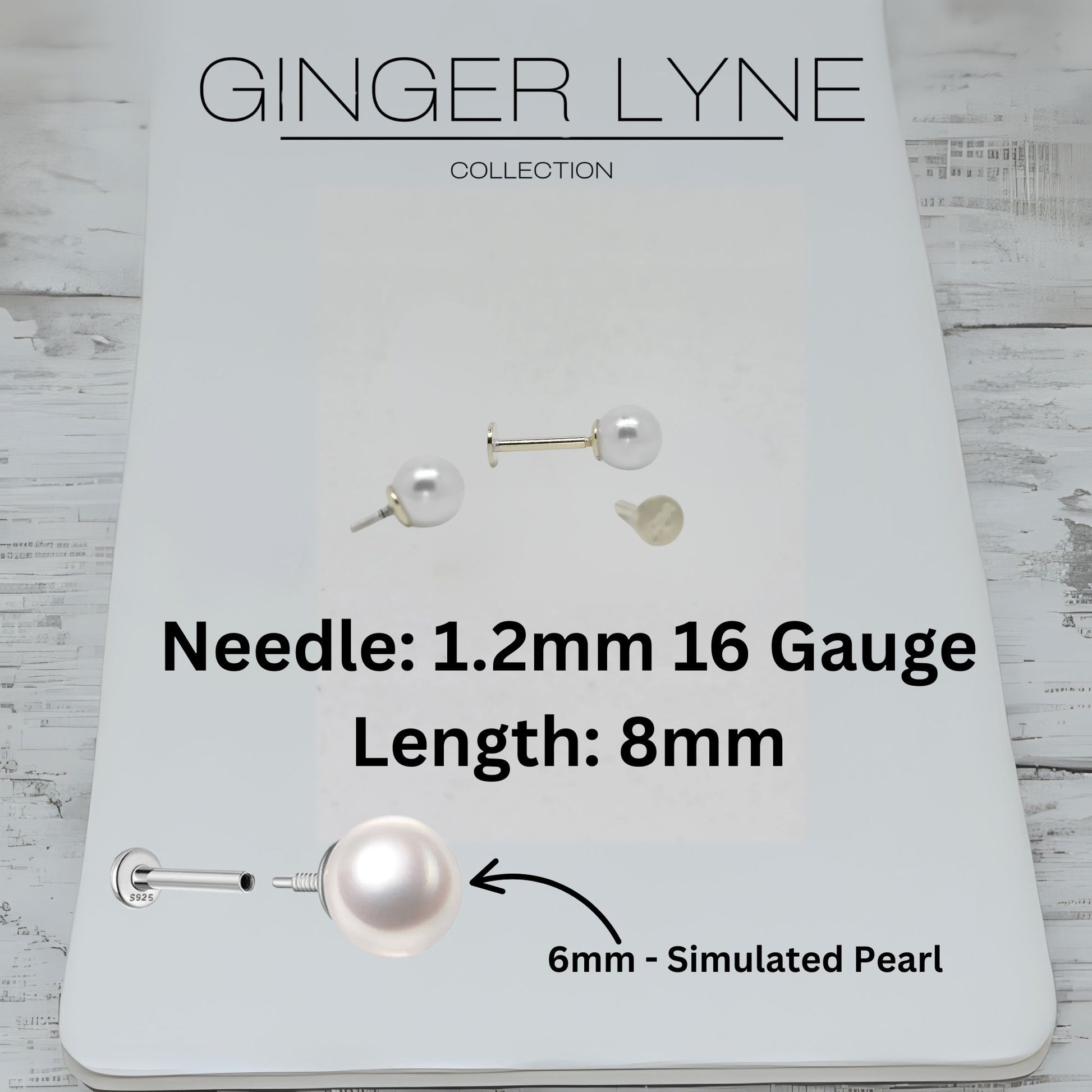 Pearl Flat Back Earrings for Women Sterling Silver Cartilage Helix Upper Lobe Body Piercing Stud Ginger Lyne - Silver