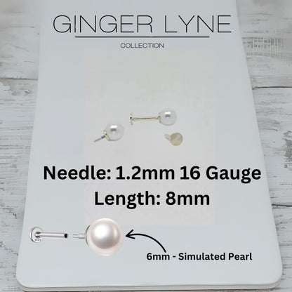 Pearl Flat Back Earrings for Women Sterling Silver Cartilage Helix Upper Lobe Body Piercing Stud Ginger Lyne - Silver