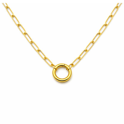 PaperclipLinkCircleCarabinerCharmHolderNecklaceforWomenStainlessSteel18"-20"GingerLyneCollection_Gold-2