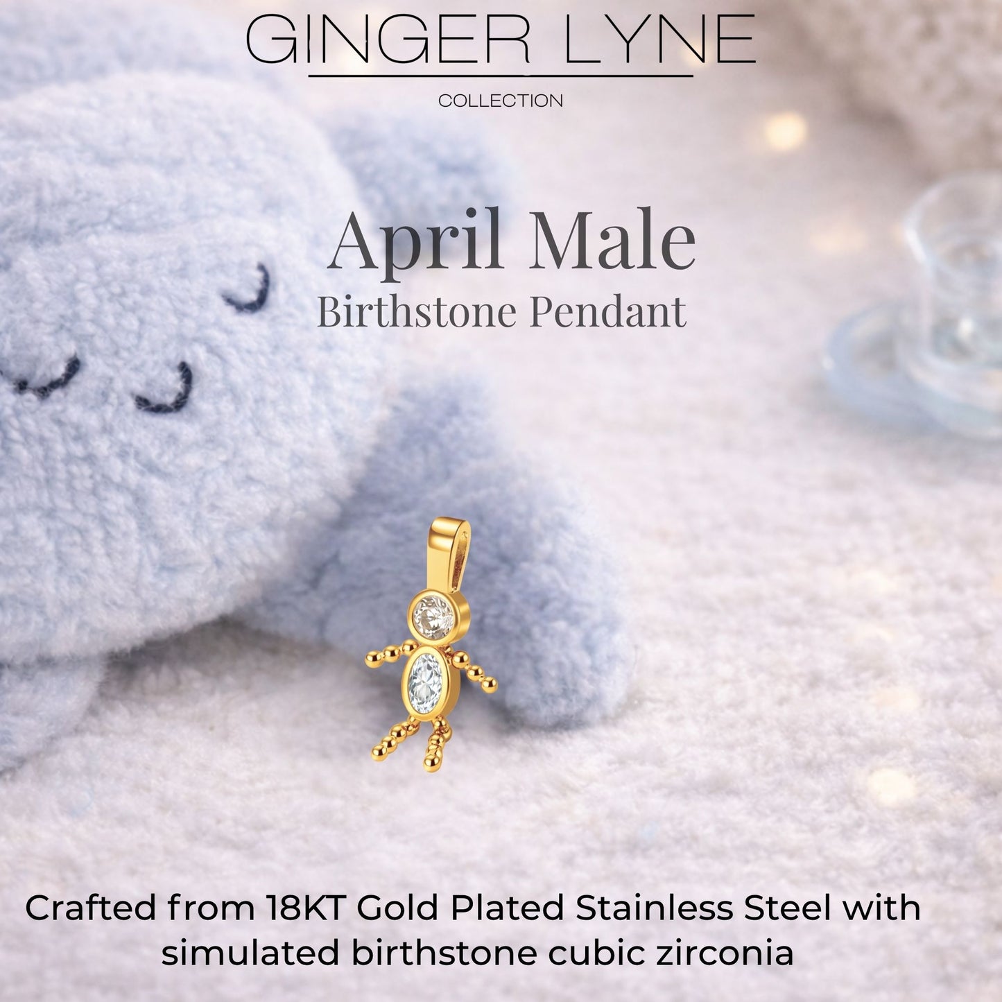 Birthstone Family Pendant for Mom by Ginger Lyne Stainless Steel Cubic Zirconia Charms For Grandma Necklace_Male-April-Gold-3