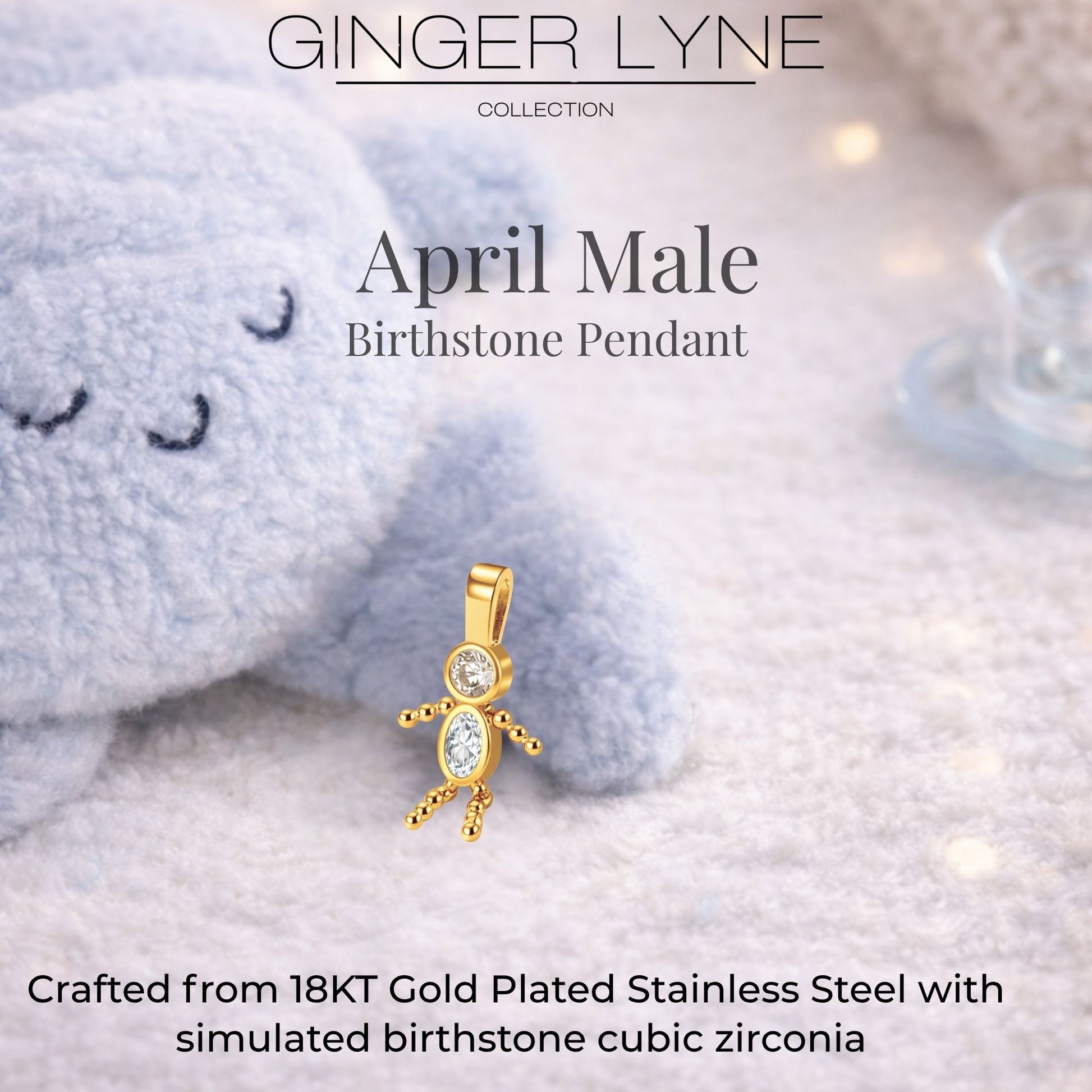 Birthstone Family Pendant for Mom by Ginger Lyne Stainless Steel Cubic Zirconia Charms For Grandma Necklace_Male-April-Gold-3