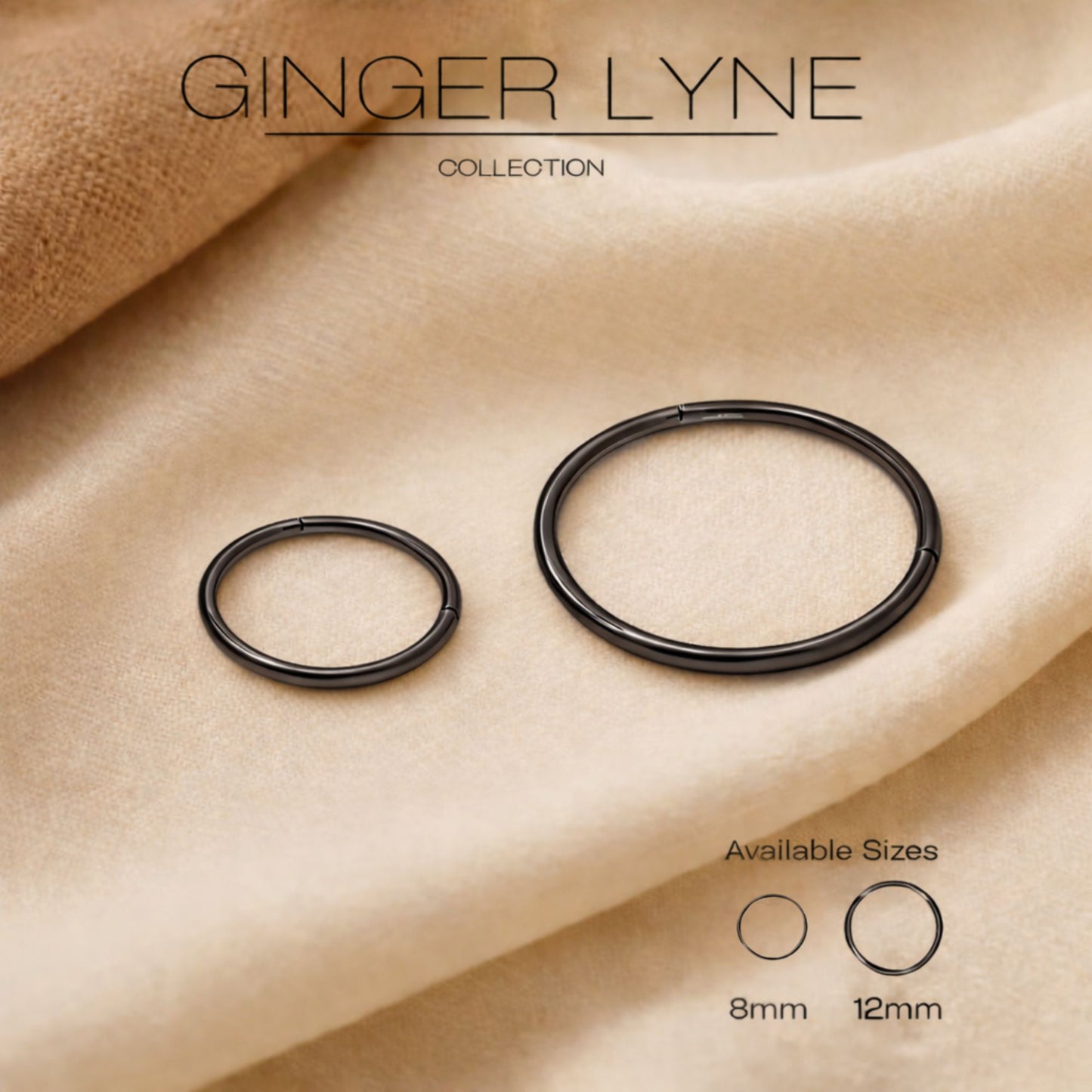 Thin Hoop Earrings Ginger Lyne 20 Gauge Stainless Steel Hinged Clicker for Lobe Cartilage Nose Piercing Body Jewelry - Black-12mm