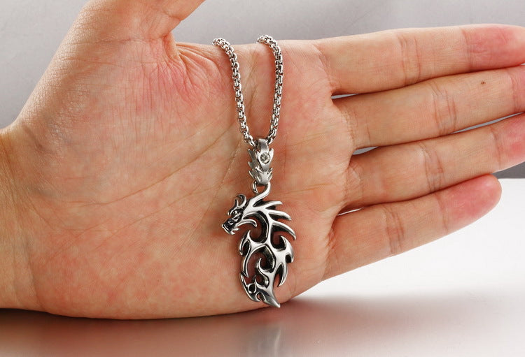 Dragon Flame Necklace for Men or Women Stainless Steel Gothic Biker Ginger Lyne Collection