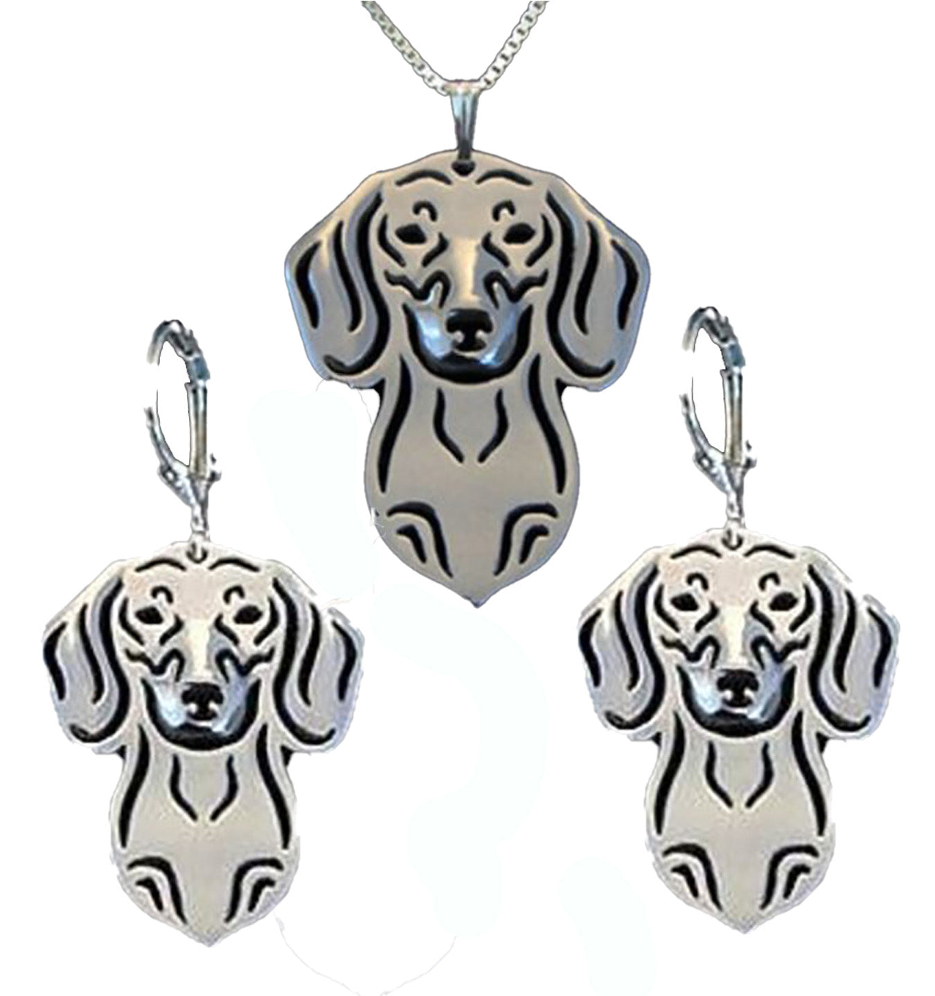 Dachshund Dog Sterling Silver Earrings Necklace Set Women Ginger Lyne Collection - Set
