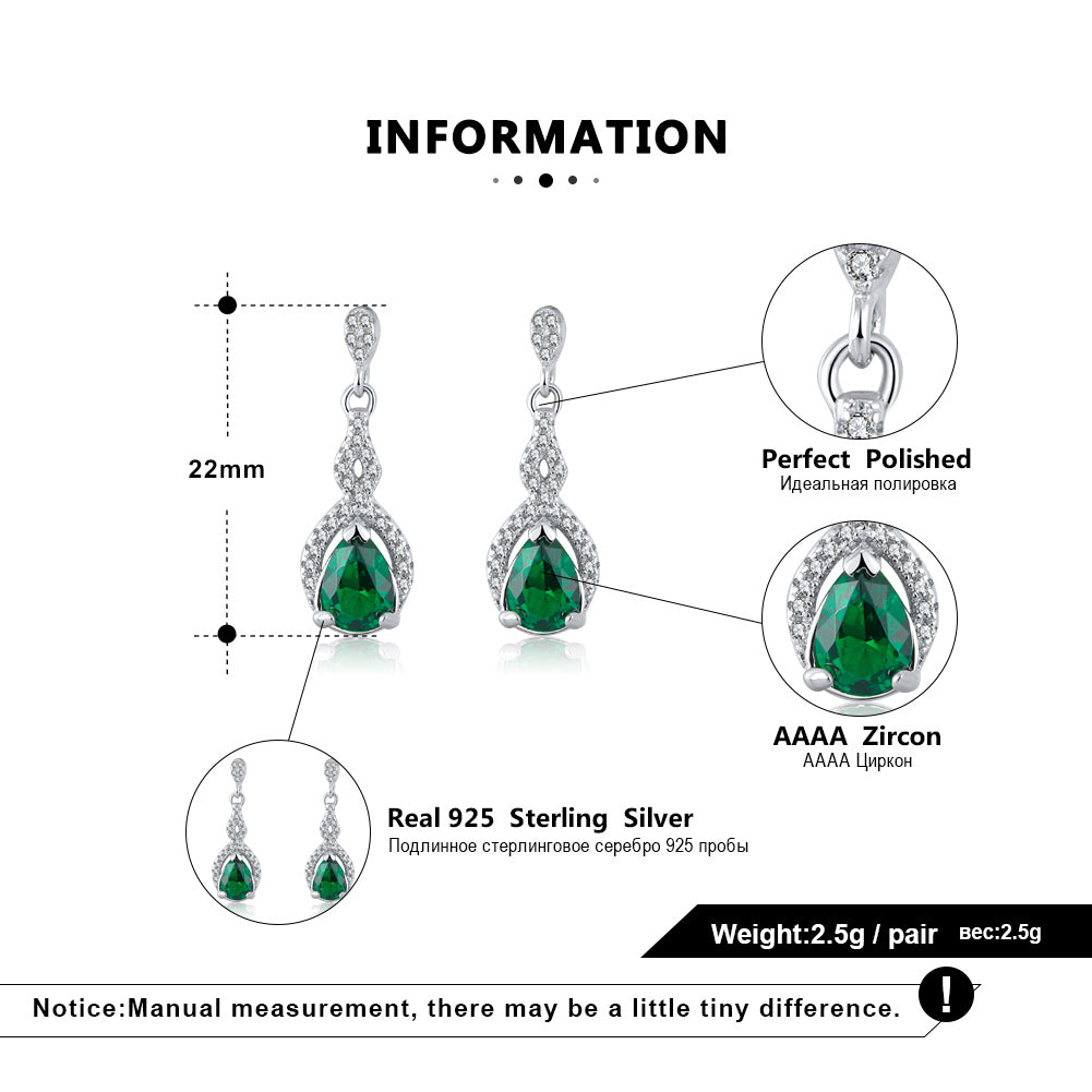 Drop Stud Earrings for Women Green Pear Cz Sterling Silver Ginger Lyne Collection