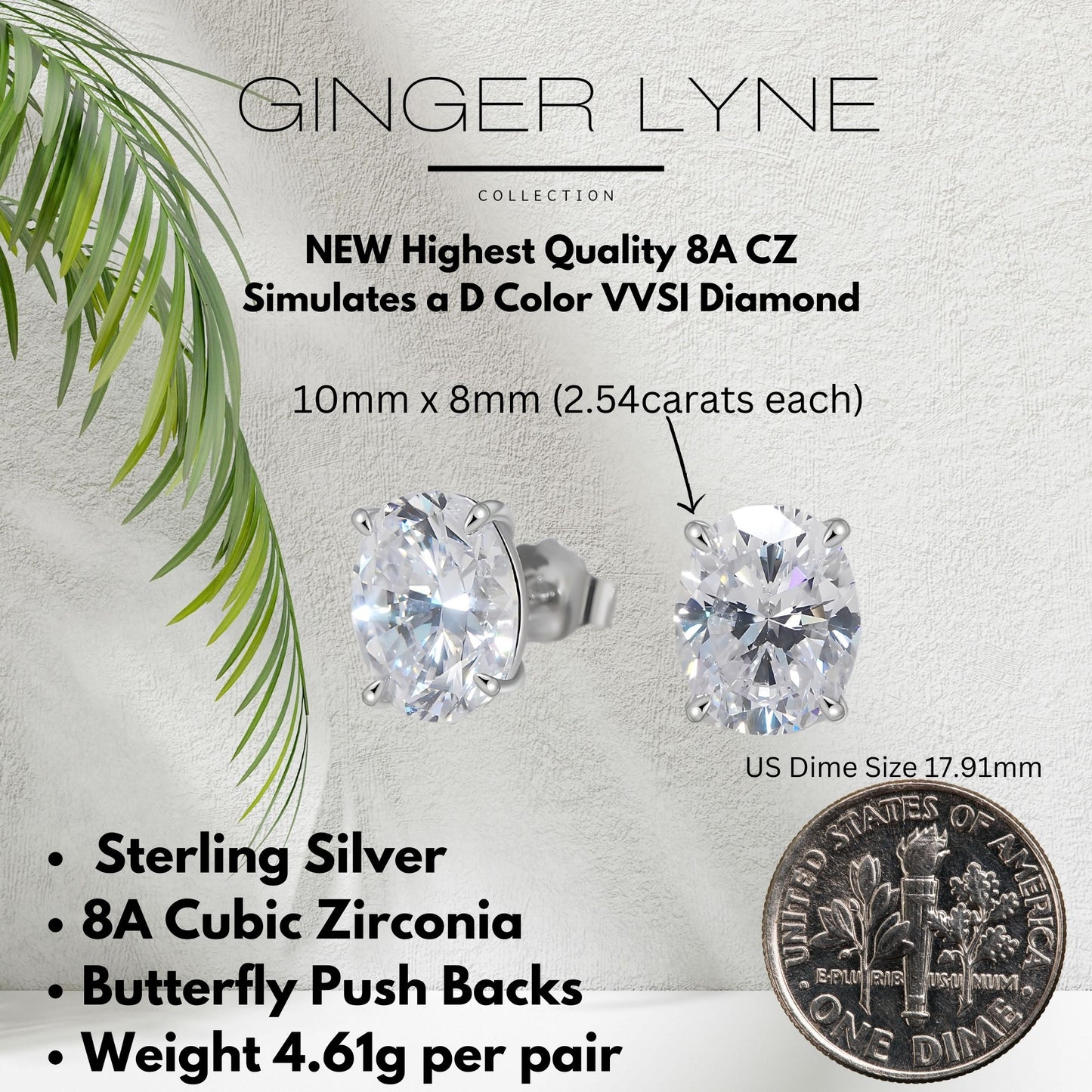 Oval Cut Stud Earrings for Women 5 Ct Simulated Diamond Sterling Silver Ginger Lyne