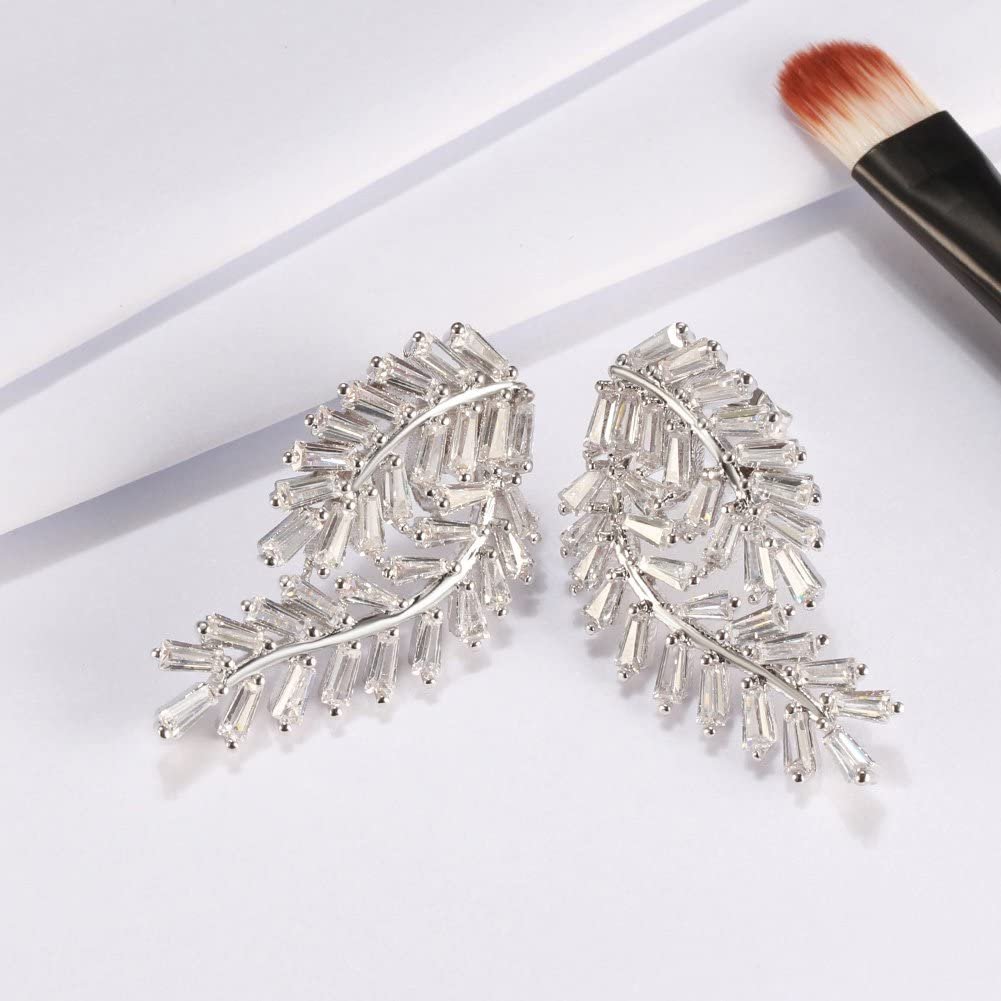 Curved Leaf Stud Drop Earrings for Women Clear Cubic Zirconia Ginger Lyne Collection