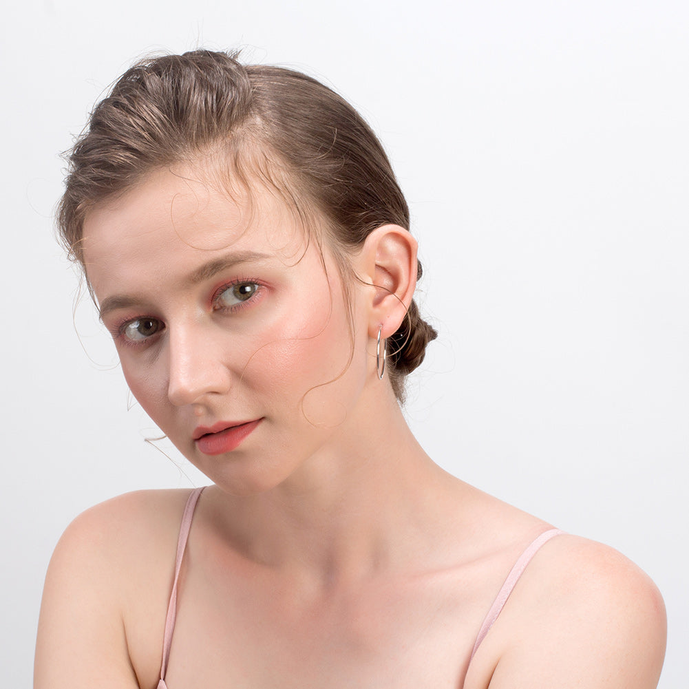 Thin Hoop Earrings for Women Classic Thin Sterling Silver Womens Ginger Lyne Collection - 40mm-Silver