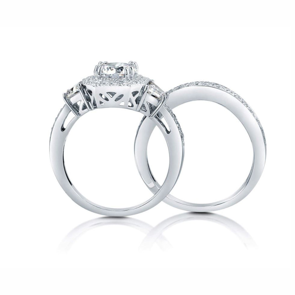 Julieanna Bridal Set Sterling Silver Halo Cz Engagement Ring Womens Ginger Lyne Collection