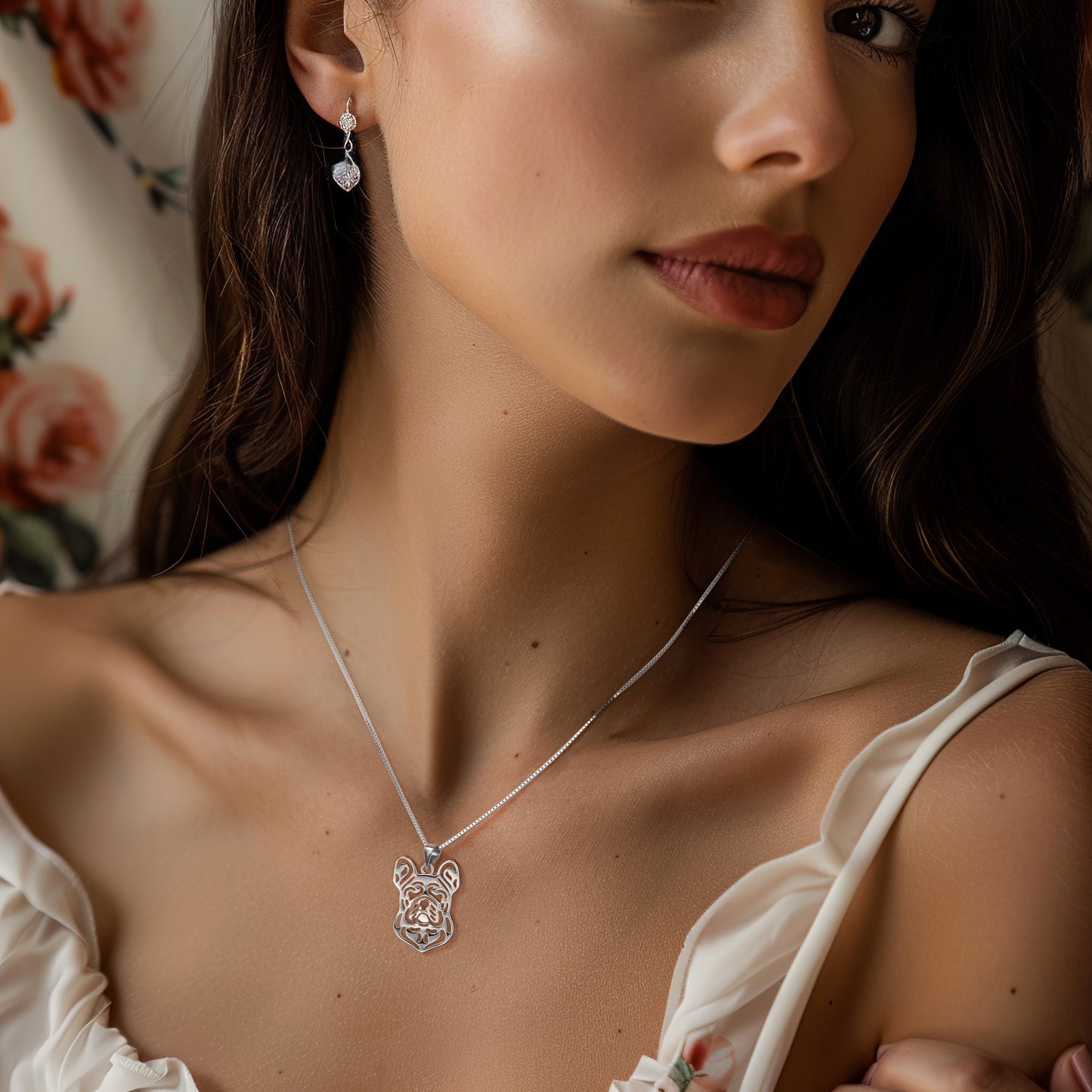 French Bulldog Dog Necklace Earrings or Set for Women Sterling Silver by Ginger Lyne - Necklace
