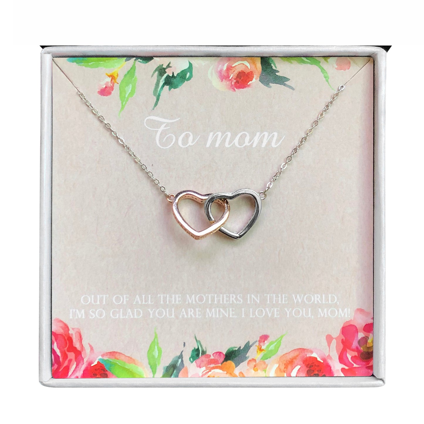 Mom Greeting Card Sterling Silver Linked Hearts Necklace Women Ginger Lyne Collection