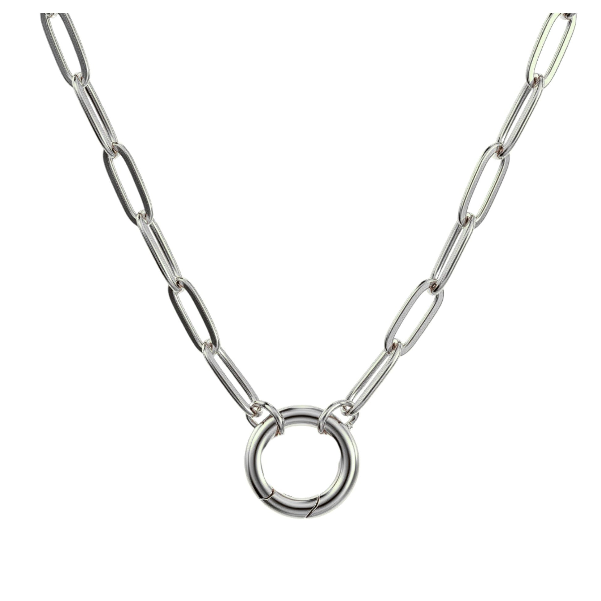 Carabiner Charm Necklace for Women Paperclip Chain Round Carabiner Holder Stainless Steel by Ginger Lyne - 20mm/Silver