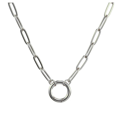 Carabiner Charm Necklace for Women Paperclip Chain Round Carabiner Holder Stainless Steel by Ginger Lyne - 20mm/Silver