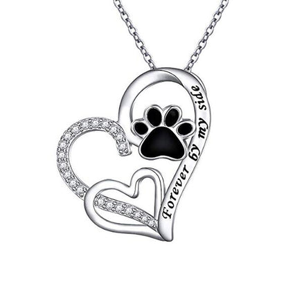 Sterling Silver Cz Dog Paw Print Heart Necklace for Women Ginger Lyne Collection