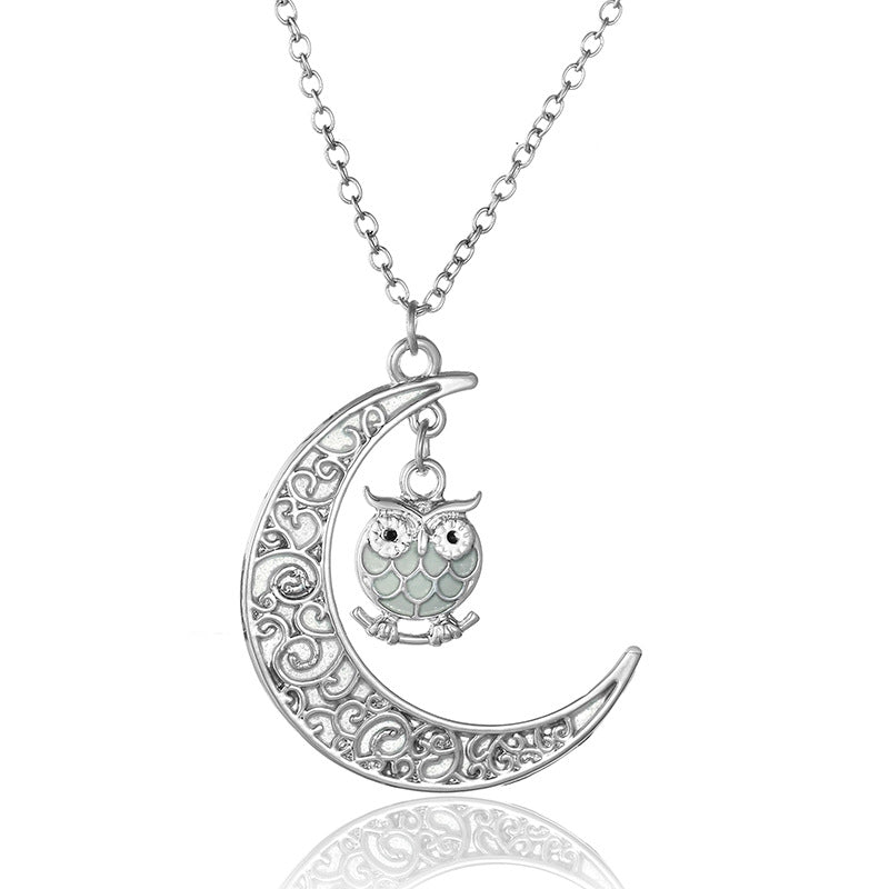 Owl Glow In Dark Pendant Chain Necklace for Women Green or Blue Ginger Lyne Collection - Green