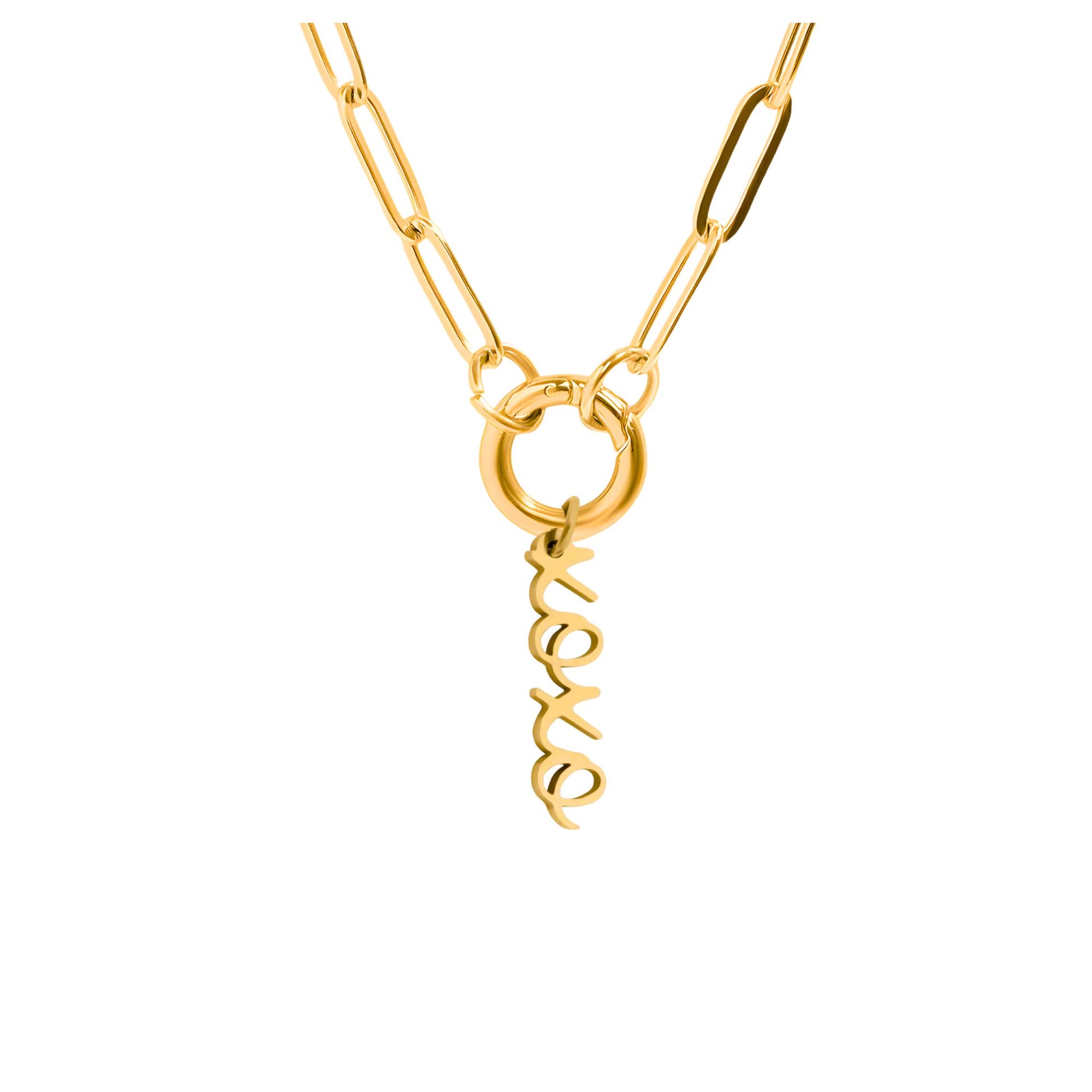 GingerLynePaperclipChainCharmHolderNecklaceX'sandO'sHugsandKissesCharmforWomenStainlessSteel18-20"_GoldTone-1
