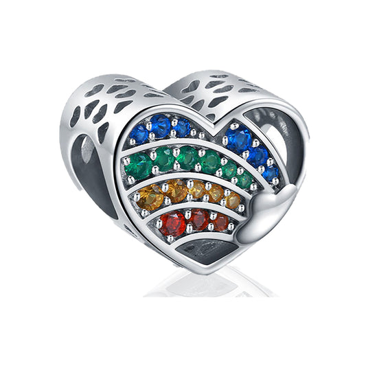 Heart Charm European Bead Sterling Silver Rainbow CZ Ginger Lyne Collection
