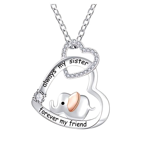 Sister Elephant Heart Pendant Necklace for Women Sterling Silver CZ Ginger Lyne Collection