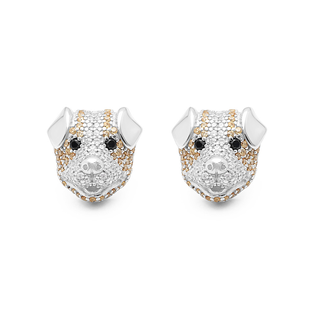 Pitbull Dog 3d Stud Earrings Sterling Silver Cz Womens by Ginger Lyne Collection