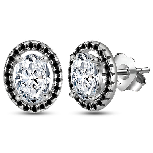 Black Halo Oval Cut Stud Earrings for Women Simulated Diamond Sterling Silver Ginger Lyne