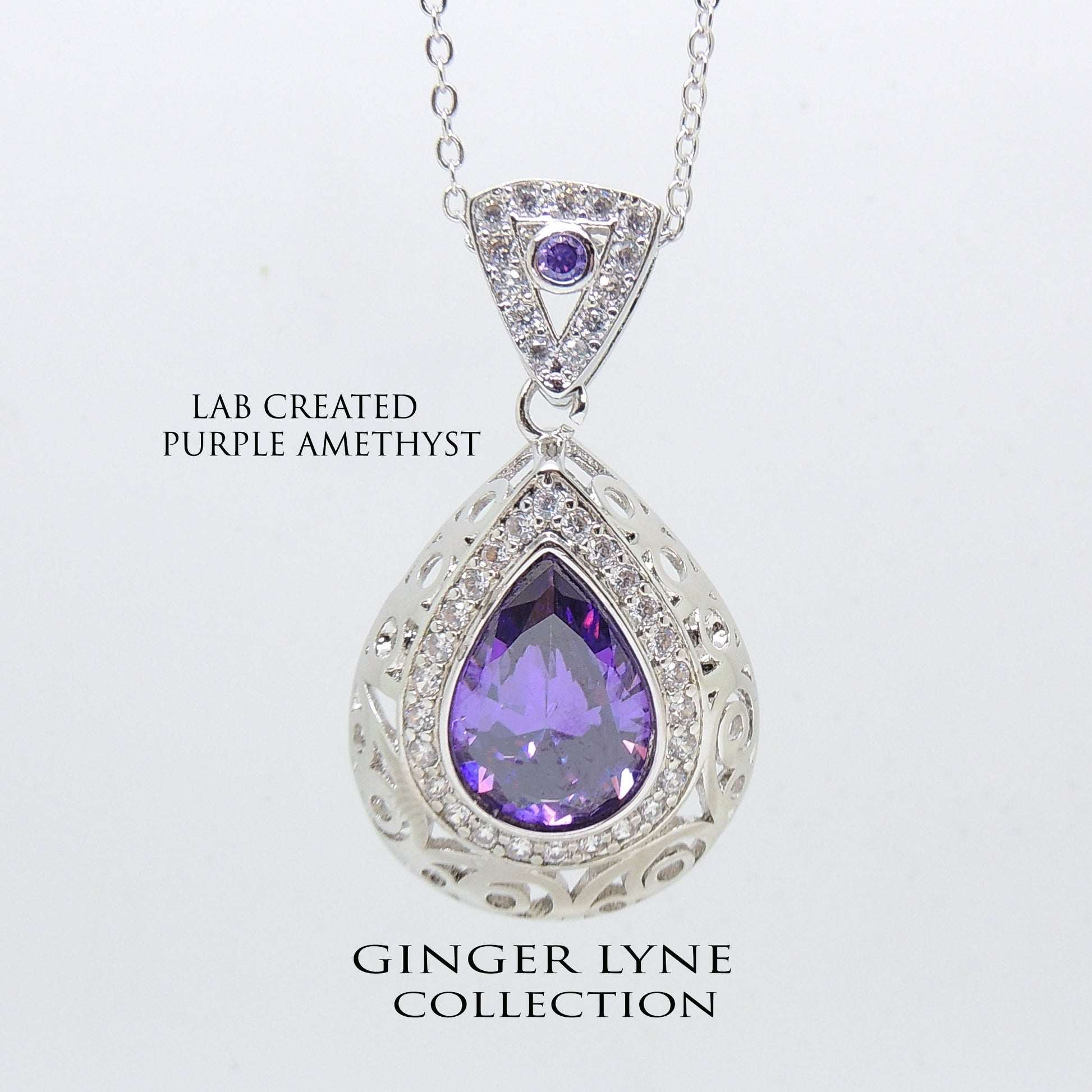 Lona Teardrop purple Cz Pendant Necklace Women Ginger Lyne Collection - Purple