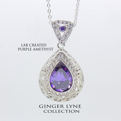Lona Teardrop purple Cz Pendant Necklace Women Ginger Lyne Collection - Purple