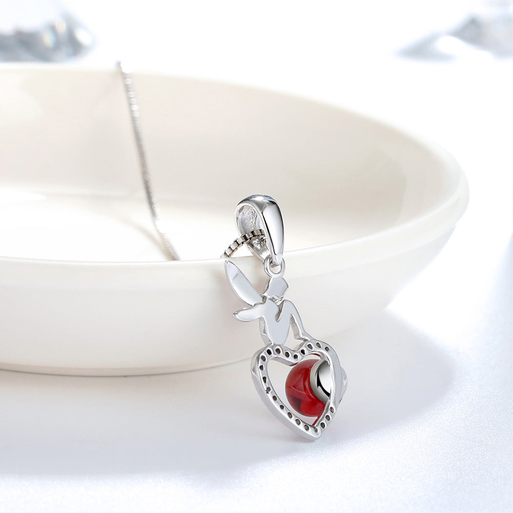 Fairy Heart Pendant Necklace Sterling Silver Red Garnet Ginger Lyne Collection