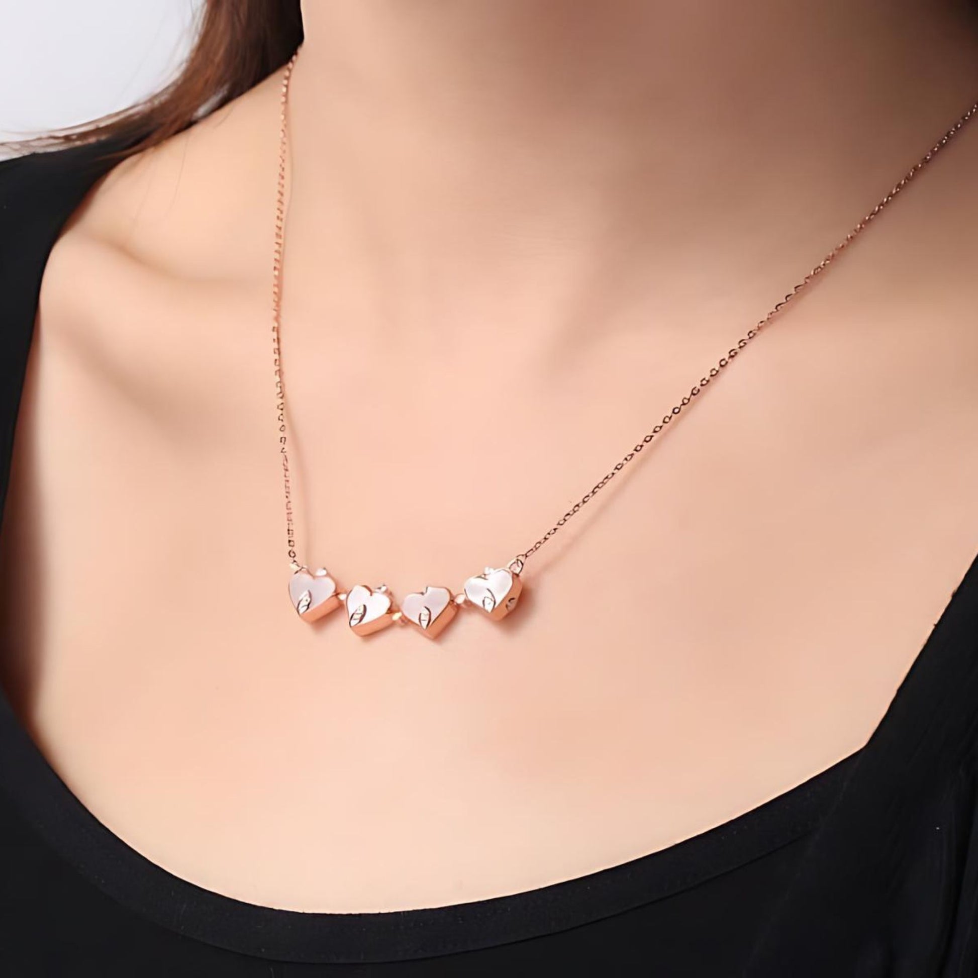 4 Leaf Clover Heart Pendant Necklace for Women Magnetic Sterling Silver Ginger Lyne Collection - Rose Gold